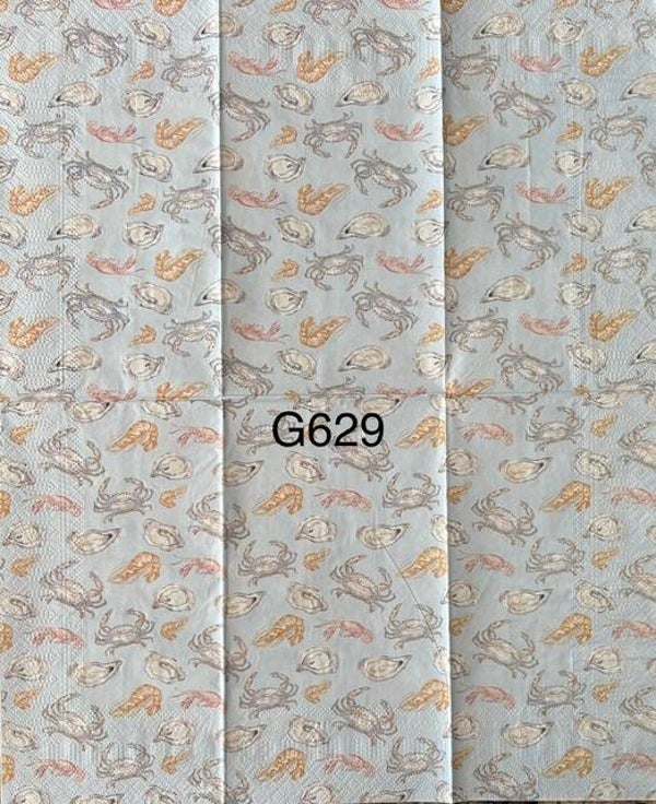 Beach (G629) - Crabs, Lobsters, Shrimps, Oysters Wallpaper on Light Blue Background