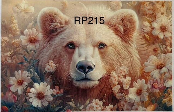 Animals (RP215) - Brown Bear Face With Flowers Around it