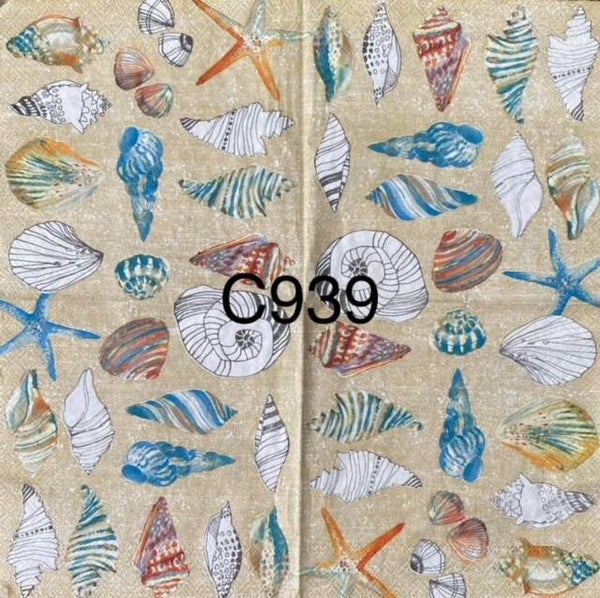 Beach (C939) - Various Shells with Tan Background