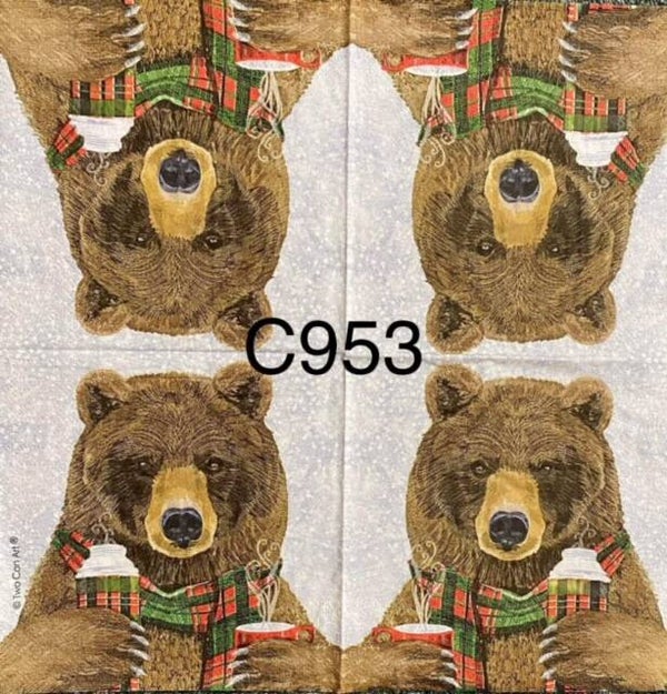 Animals (C953) - Brown Bear Holding Hot Coffee and Thermos