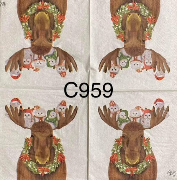 Christmas (C959) - Moose with Owls on Horns