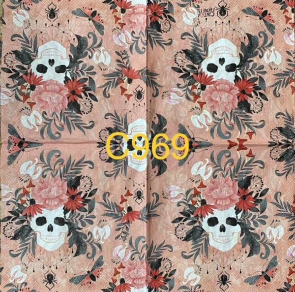 Halloween (C969) - Skeleton with Flower Headpiece and Pink Background