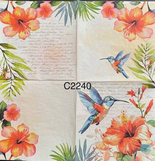 Birds (C2240) - Hummingbird and Hibiscus Flower with Script in Background