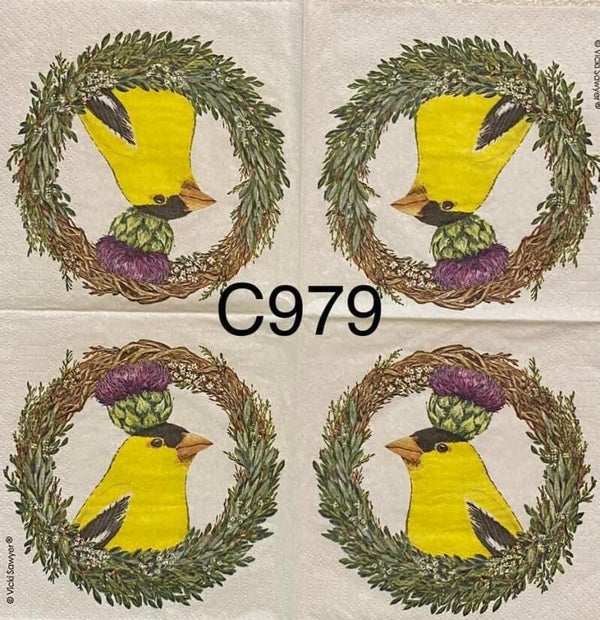 Birds (C979) - Yellow Bird Sydney Inside a Wreath