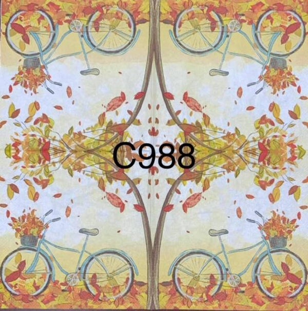 Fall (C988/1038) - Blue Bicycle with Autumn Leaves in Basket