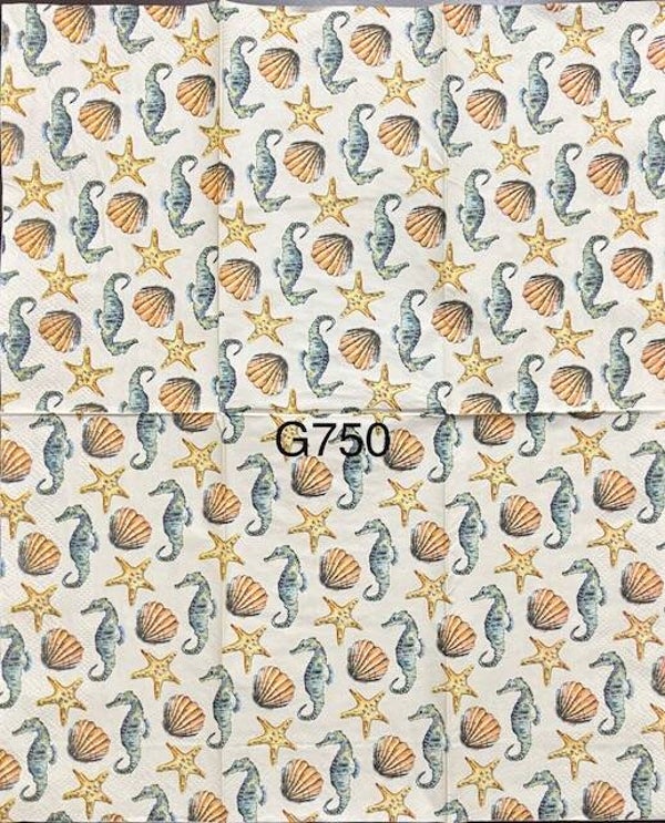 Beach (G750) - Starfish, Shells, and Seahorses Background