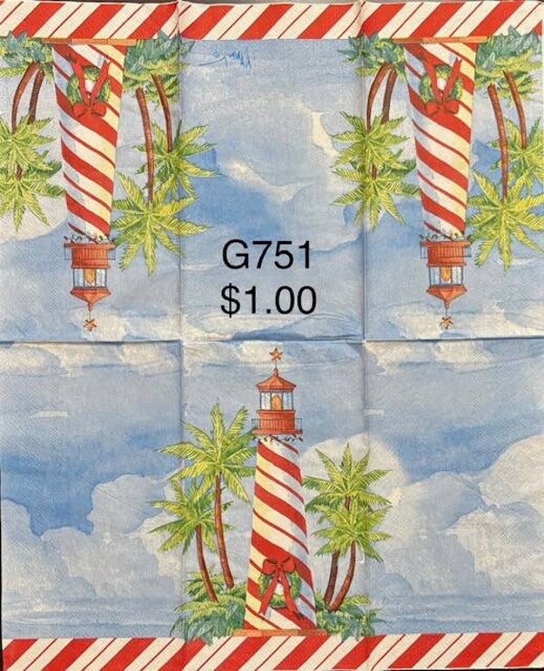 Beach (G751) - Red and White Lighthouse with Wreath out Front