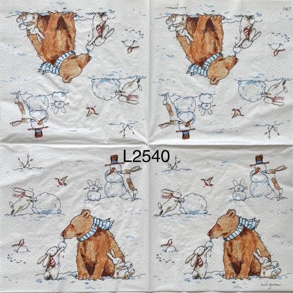 Christmas (L2540) - Brown Bear with Scarf Smelling Snowball from Bunny