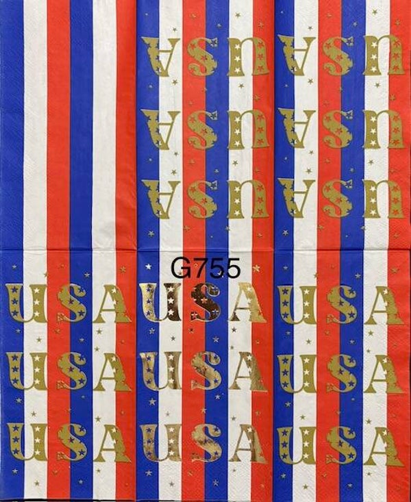 4th of July (G755) - Red, White and Blue Stripes with USA on Panel Three Times