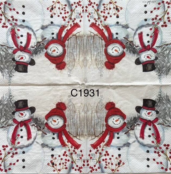 Christmas (C1931) - Snowman Couple with Berry Bushes Near Them