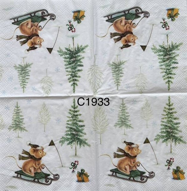 Christmas (C1933) - Mouse on Sled Going After Present