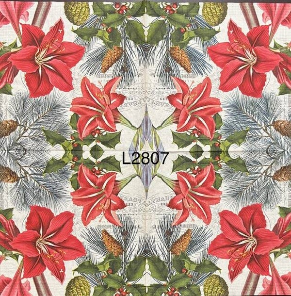Christmas (L2807) - Red Amarillys Flowers and Pinecones
