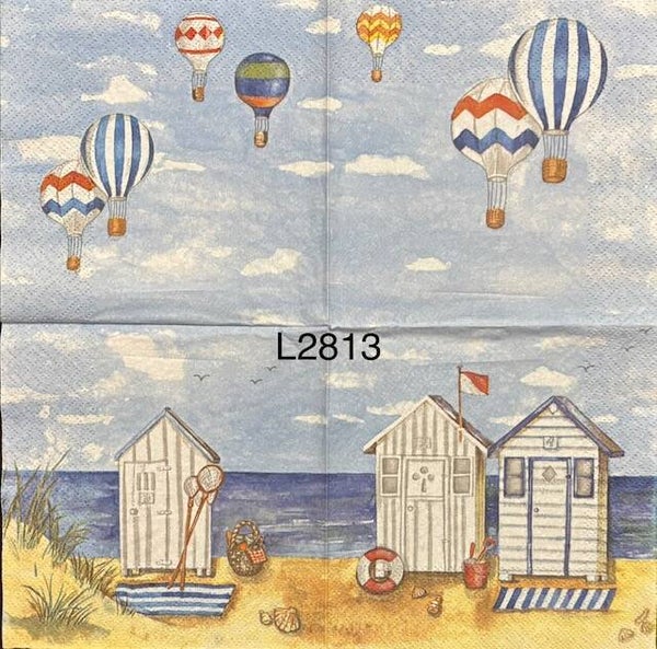 Beach (L2813) - Cabanas on the Beach and Hot Air Balloons Overhead