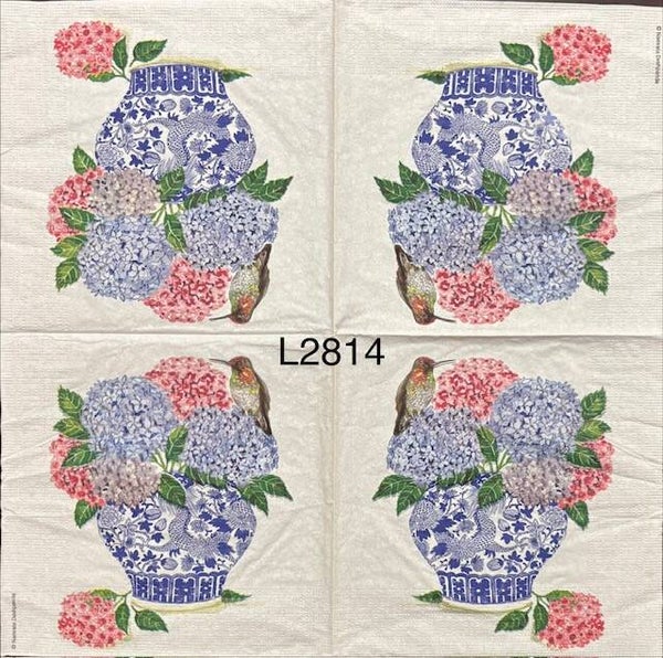 Flowers (L2814) - Blue and Pink Hydrangeas with a Hummingbird