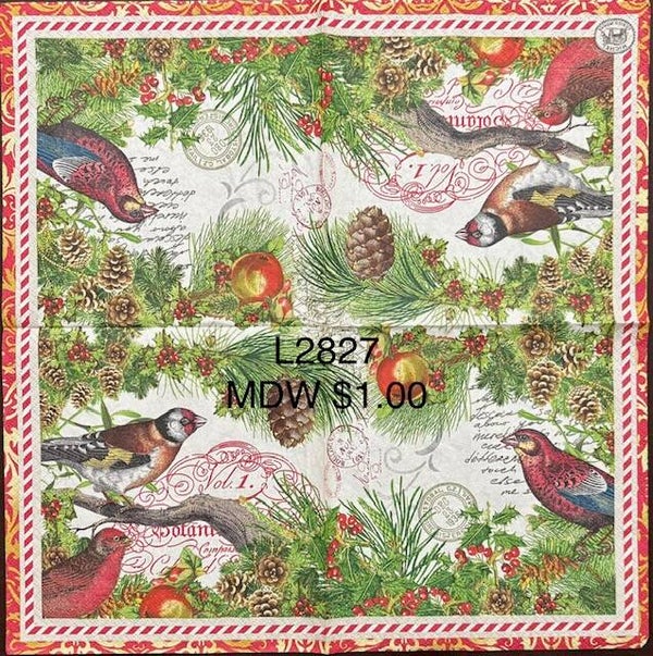 Christmas (L2827) - MDW Birds and Pine Needles and Cones and Fruits