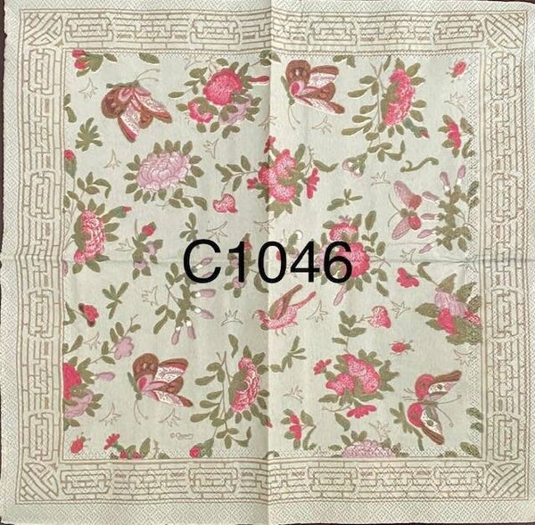 Flowers (C1046) - Vintage Pink Flowers and Butterflies