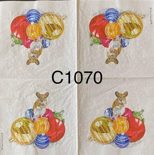 Christmas (C1070) - The Night Before Mouse Sitting on top of Ornaments