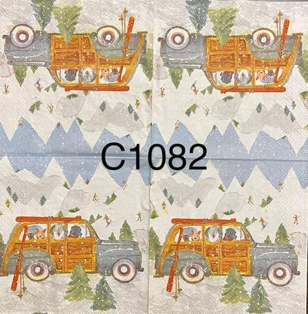 Dogs (C1082) - Dogs Driving Car to Ski
