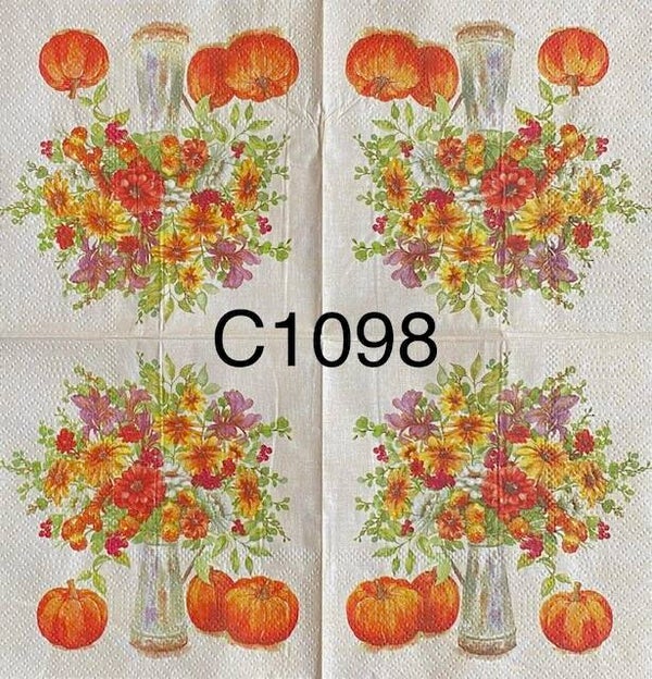Fall (C1098) - Pitcher with Fall Flowers and Pumpkins