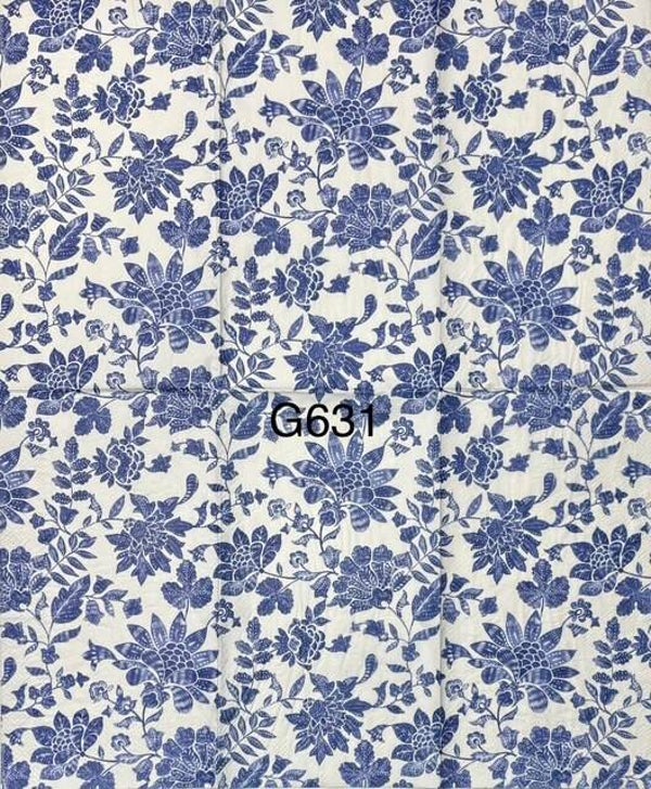 Flowers (G631) - Blue and White Floral Wallpaper