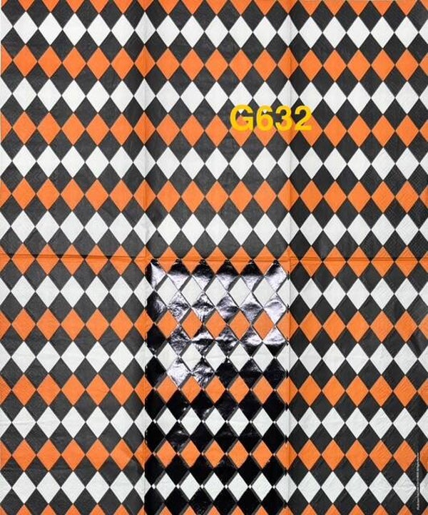 Design (G632) - Halloween Colors - Black, Whte and Orange Diamond Pattern, One Shiny Panel