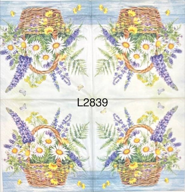 Flowers (L2839) - WIcker Basket with Daisies and Purple Tall Flowers