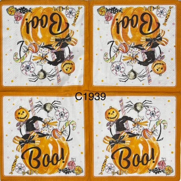 Halloween (C1939) - Pumpkin Filled with Candy and a Witch's Hat BOO!