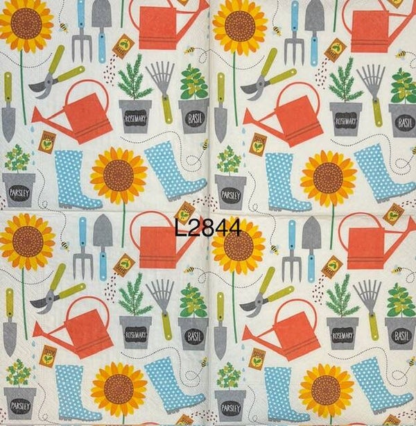 Garden (L2844) - Gardening Tools and Sunflowers