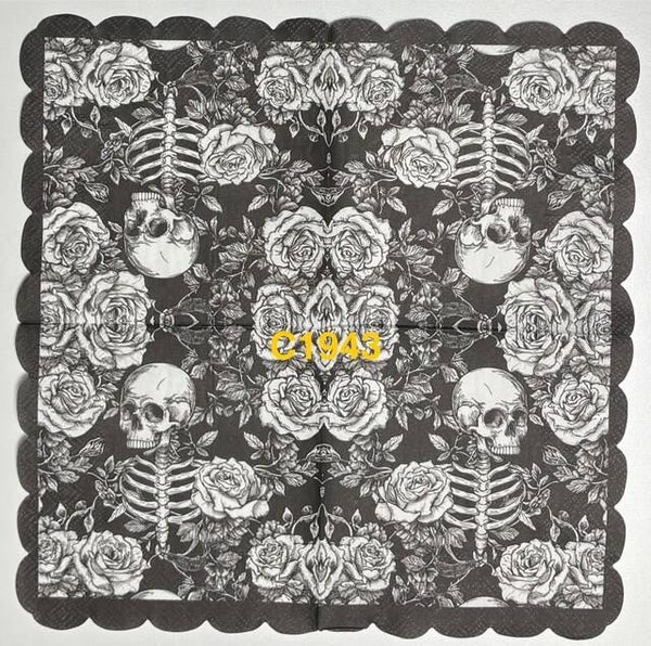 Halloween (C1943) - Black and White Skeleton Surrounded by Roses