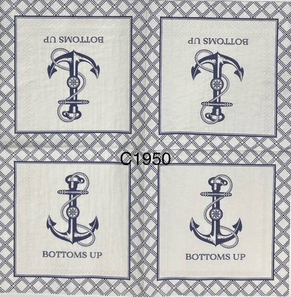 Beach (C1950) - Bottoms Up Anchor, Navy Blue and White