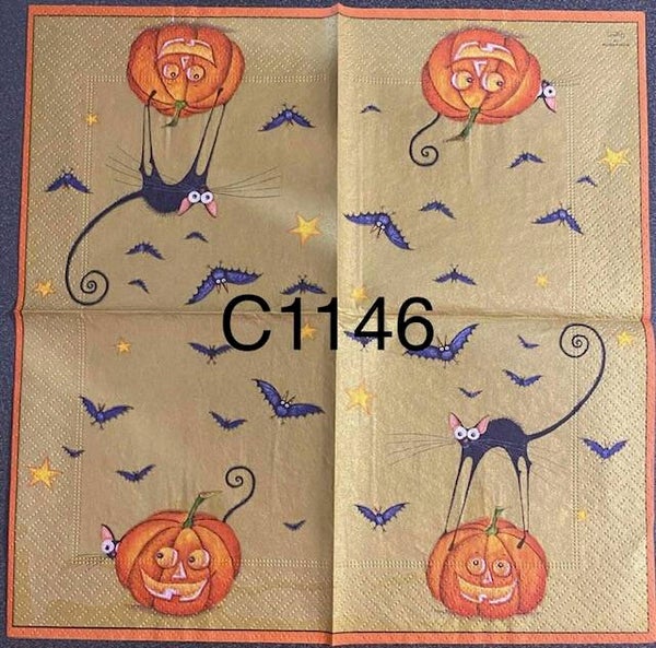 Cats (C1146) - Cat Standing on Pumpkin