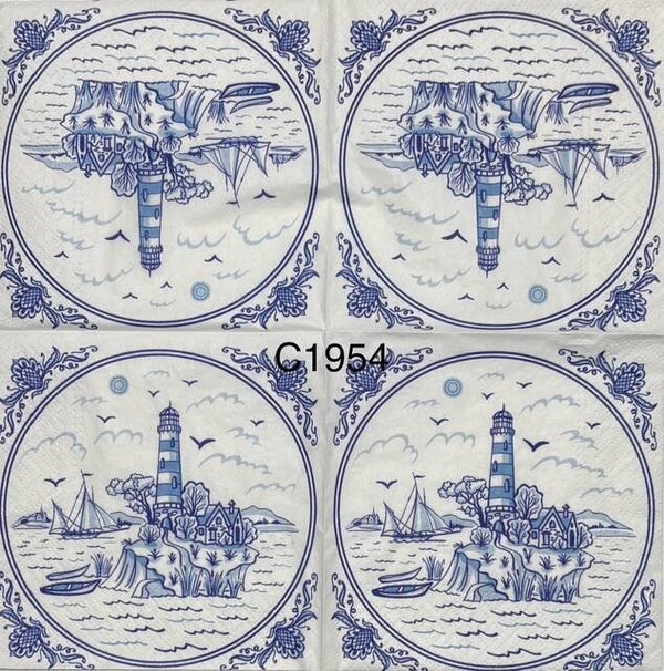 Beach (C1954) - Blue and White Lighthouse and Island Scene