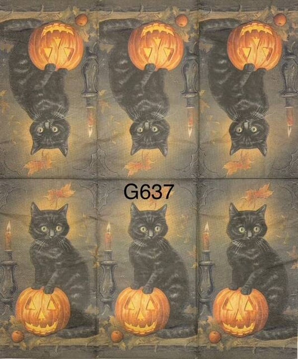 Halloween (G637) - Black Cat Standing on Pumpkin