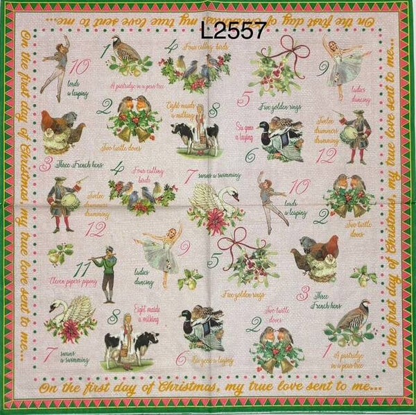 Christmas (L2557) - 12 Days of Christmas (Green Border, Peachy Background)