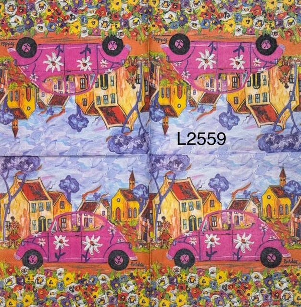 Vehicles (L2559) - Pink with White Daisies Volkswagon on Street