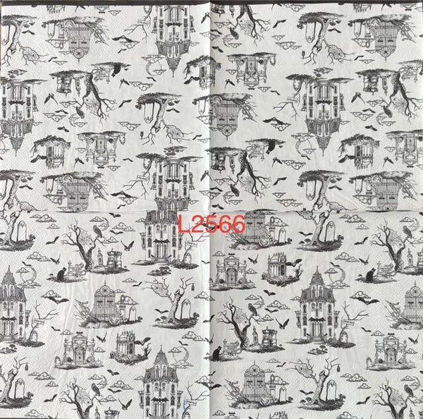 Halloween (L2566) - Haunted House Scene with Spooky Trees