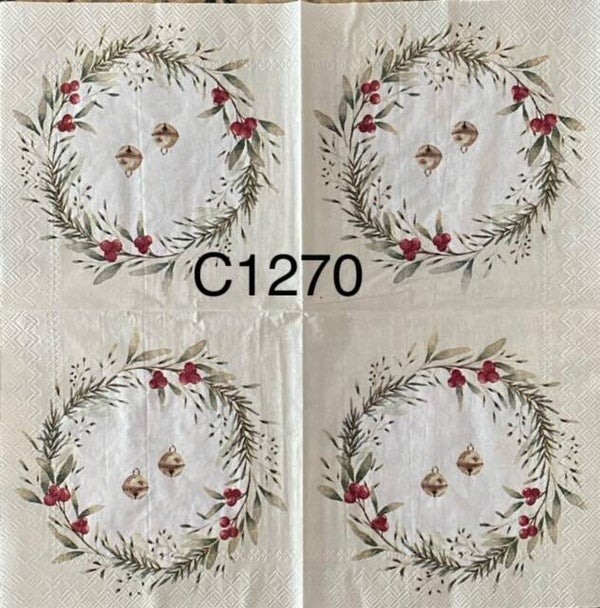 Christmas (C1270) - Two Ornaments Hanging in Wreath