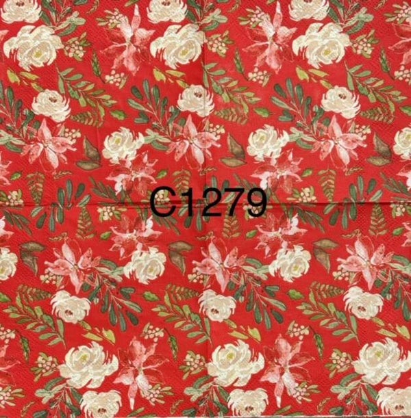 Flowers (C1279) - White Flowers with Red Background