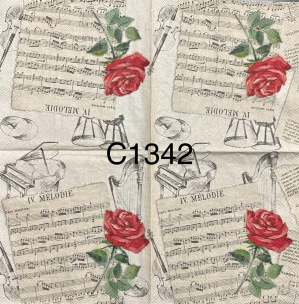 Flowers (C1342) - Red Rose with Music Sheet in Background