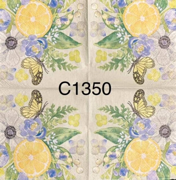 Flowers (C1350) - Blue and White Flowers with Lemon Slice and Butterfly
