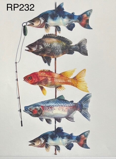 Beach (RP232) - Five Fish on Fishing Pole (Watercolor Fish)