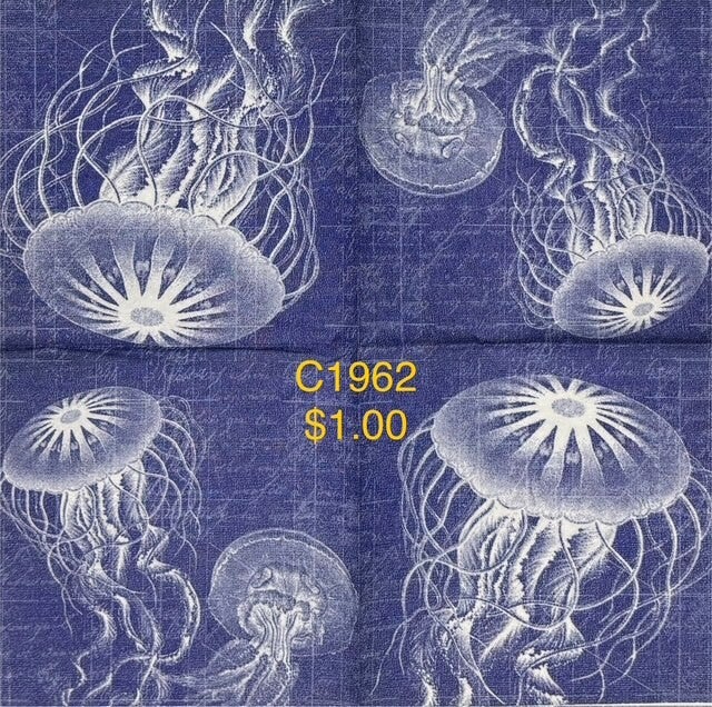 Beach (C1962) - White Jellyfish with Blue Background