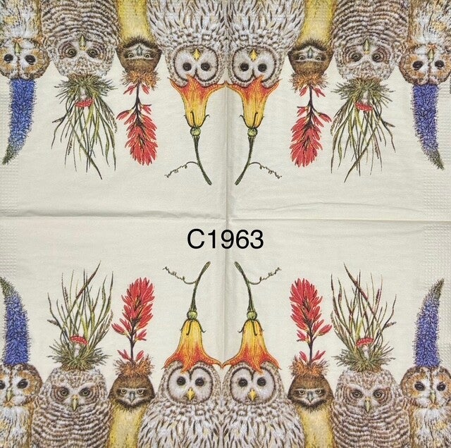 Birds (C1963) - Four Different Owls with Flower Headpieces (Tall)
