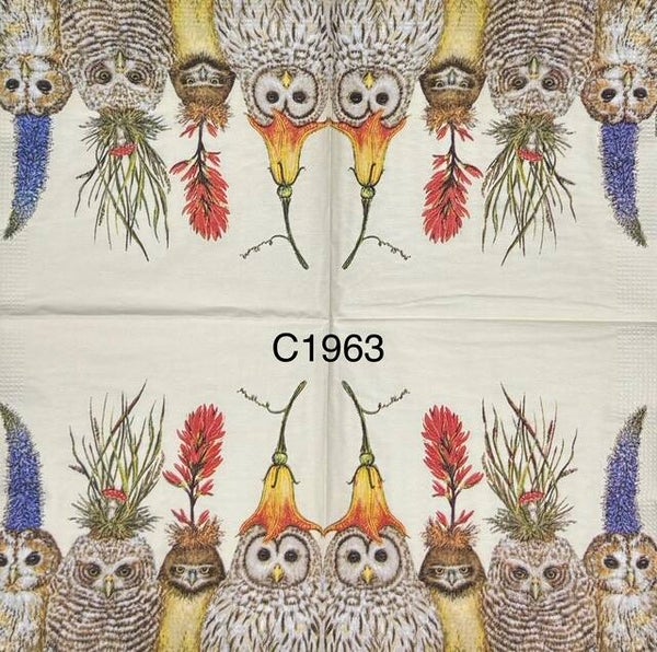 Birds (C1963) - Four Different Owls with Flower Headpieces (Tall)