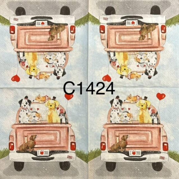 Dogs (C1424) - Dogs in Trunk of Pink Truck - Valentines