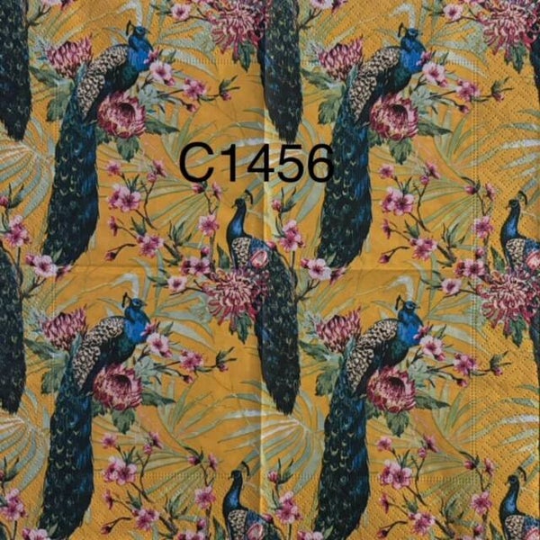 Birds (C1456) - Peacock with Gold Background