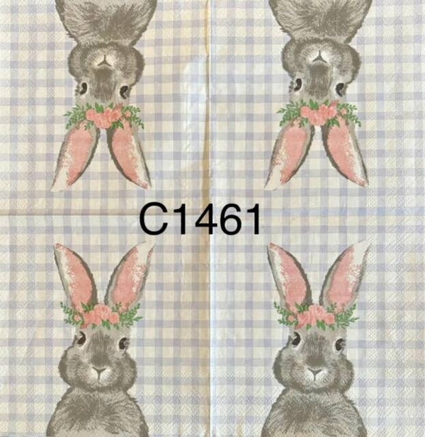 Easter (C1461) - Bunny with Gray and White Check Background