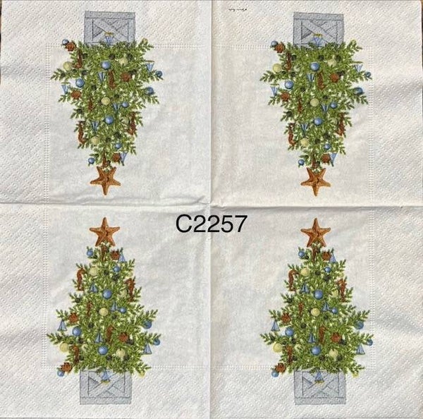 Christmas (C2257) - Christmas Tree in a Wooden Box with Starfish and Seahorses