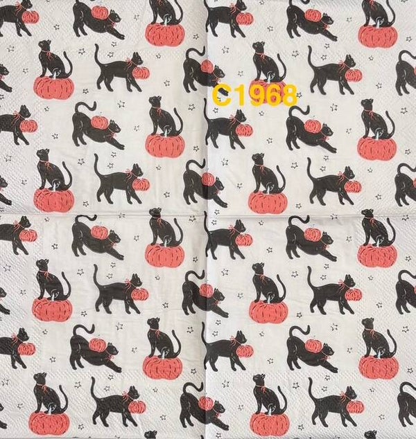 Halloween (C1968) - Black Cat Playing with Pumpkin Wallpaper