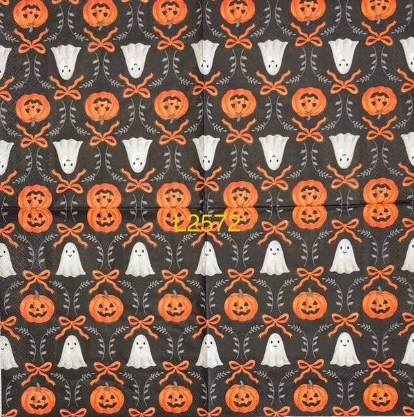 Halloween (L2572) - Pumpkin and Ghost Wallpaper with Ribbon